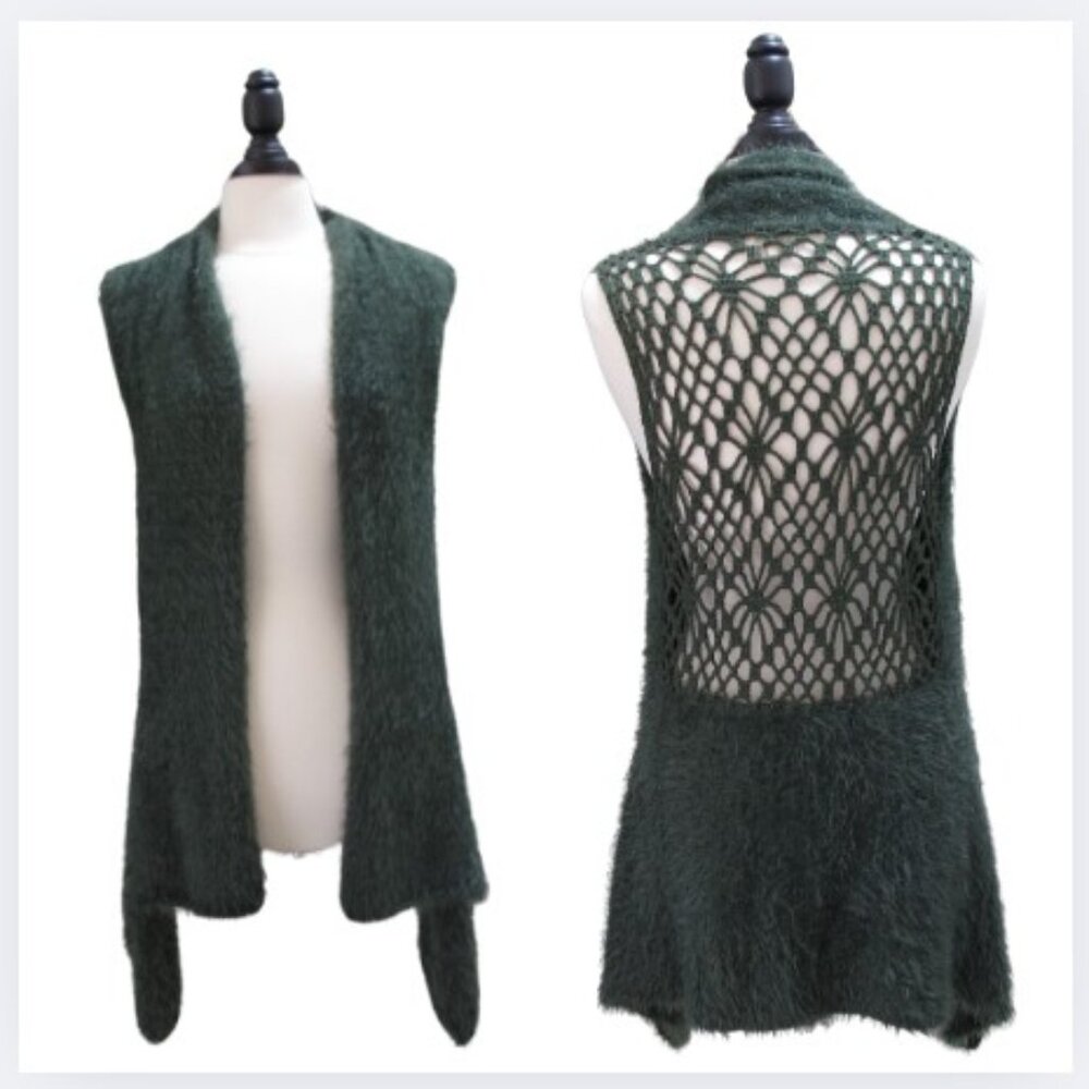 ESCIO Green Fuzzy Crotchet Back Vest